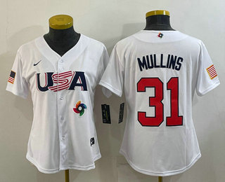 Womens USA Baseball #31 Cedric Mullins 2023 White World Classic Stitched Jerseys